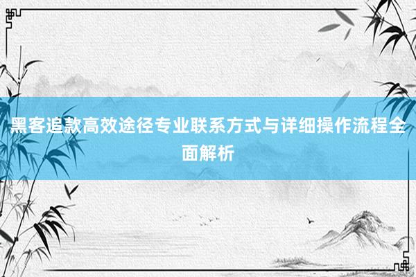 黑客追款高效途径专业联系方式与详细操作流程全面解析